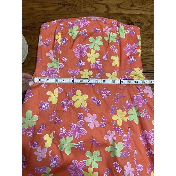 Lilly Pulitzer Orange Floral Tie Back Strapless Boning Cut Out Womens Dress SZ 8 - Picture 7 of 8